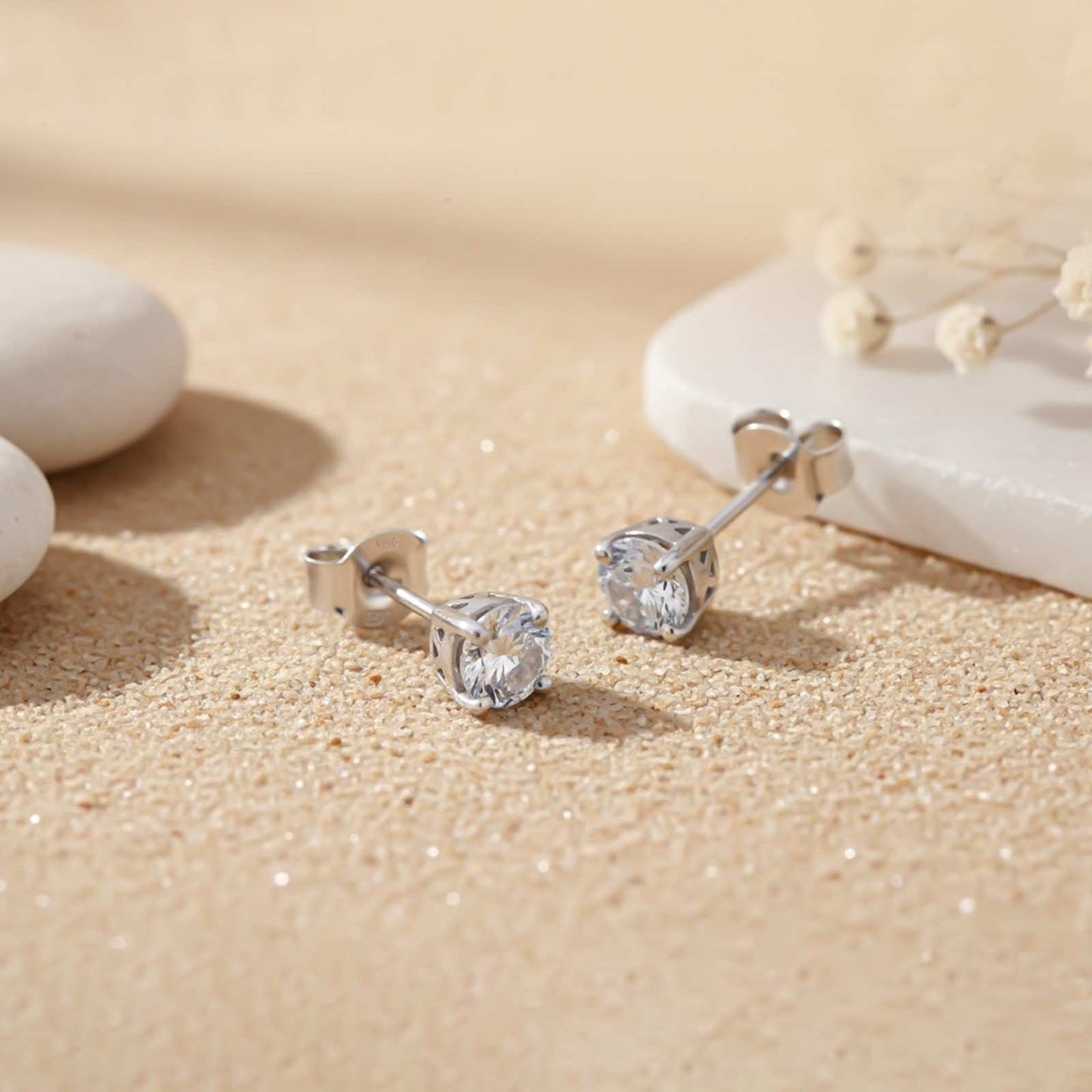Silver Zircon Mini Stud Earrings