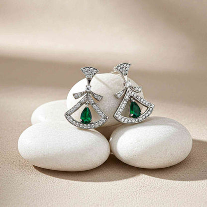 Silver & Green Hamsa Eye Earrings