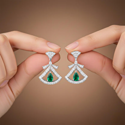 Silver & Green Hamsa Eye Earrings