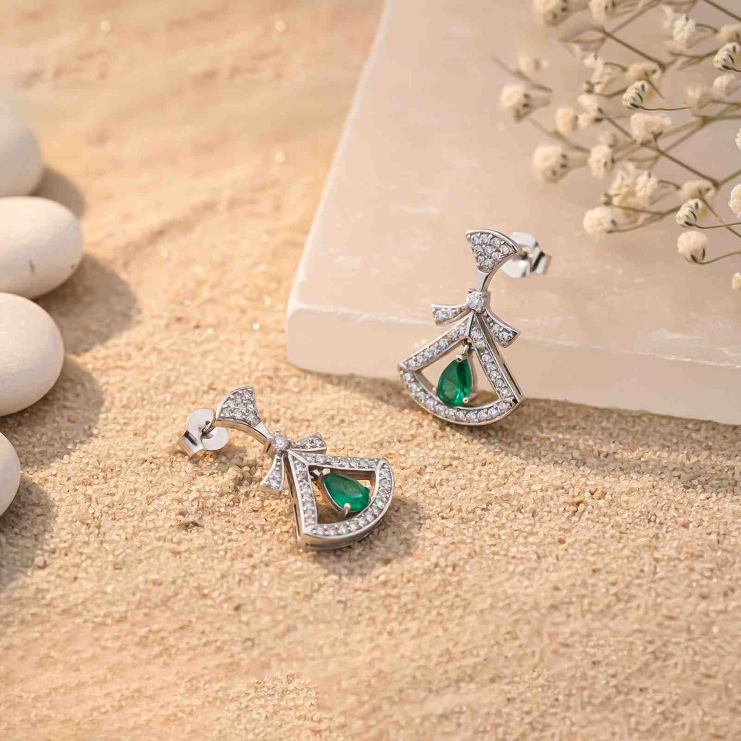 Silver & Green Hamsa Eye Earrings