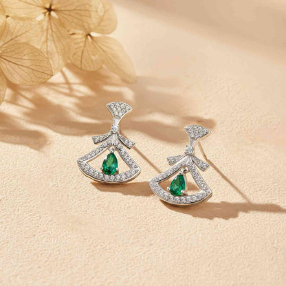 Silver & Green Hamsa Eye Earrings