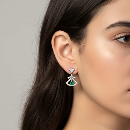 Silver & Green Hamsa Eye Earrings