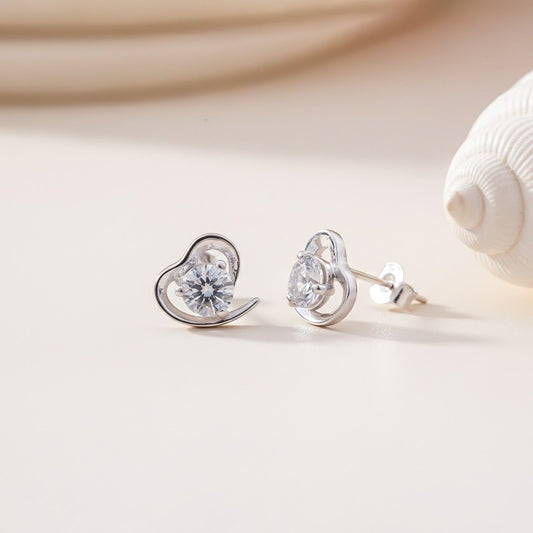 Silver Zircon Small Heart Studs