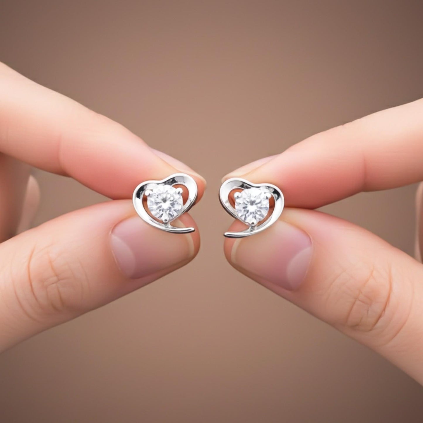 Silver Zircon Small Heart Studs
