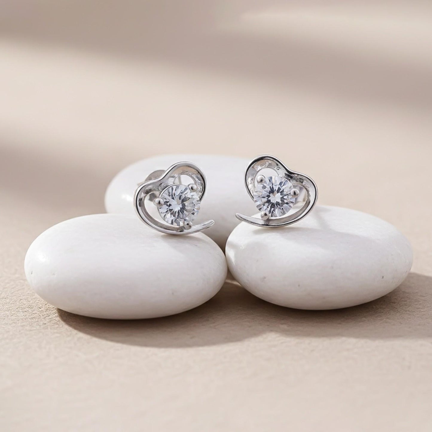 Silver Zircon Small Heart Studs