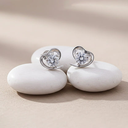 Silver Zircon Small Heart Studs