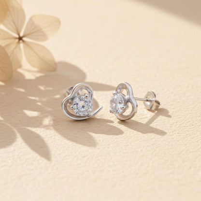 Silver Zircon Small Heart Studs
