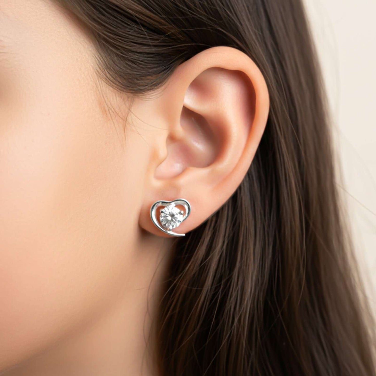 Silver Zircon Small Heart Studs