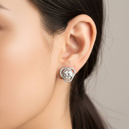 Silver Zircon Studded Elegant Stud Earrings