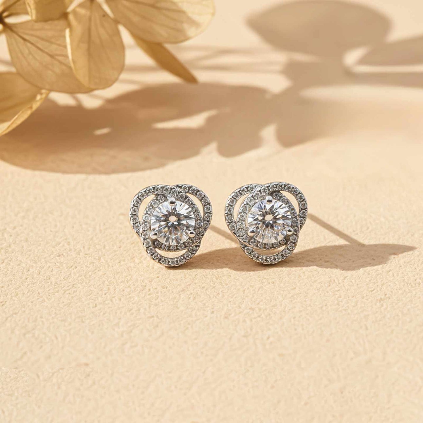 Silver Zircon Studded Elegant Stud Earrings