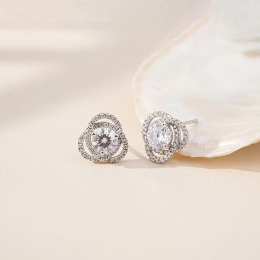 Silver Zircon Studded Elegant Stud Earrings