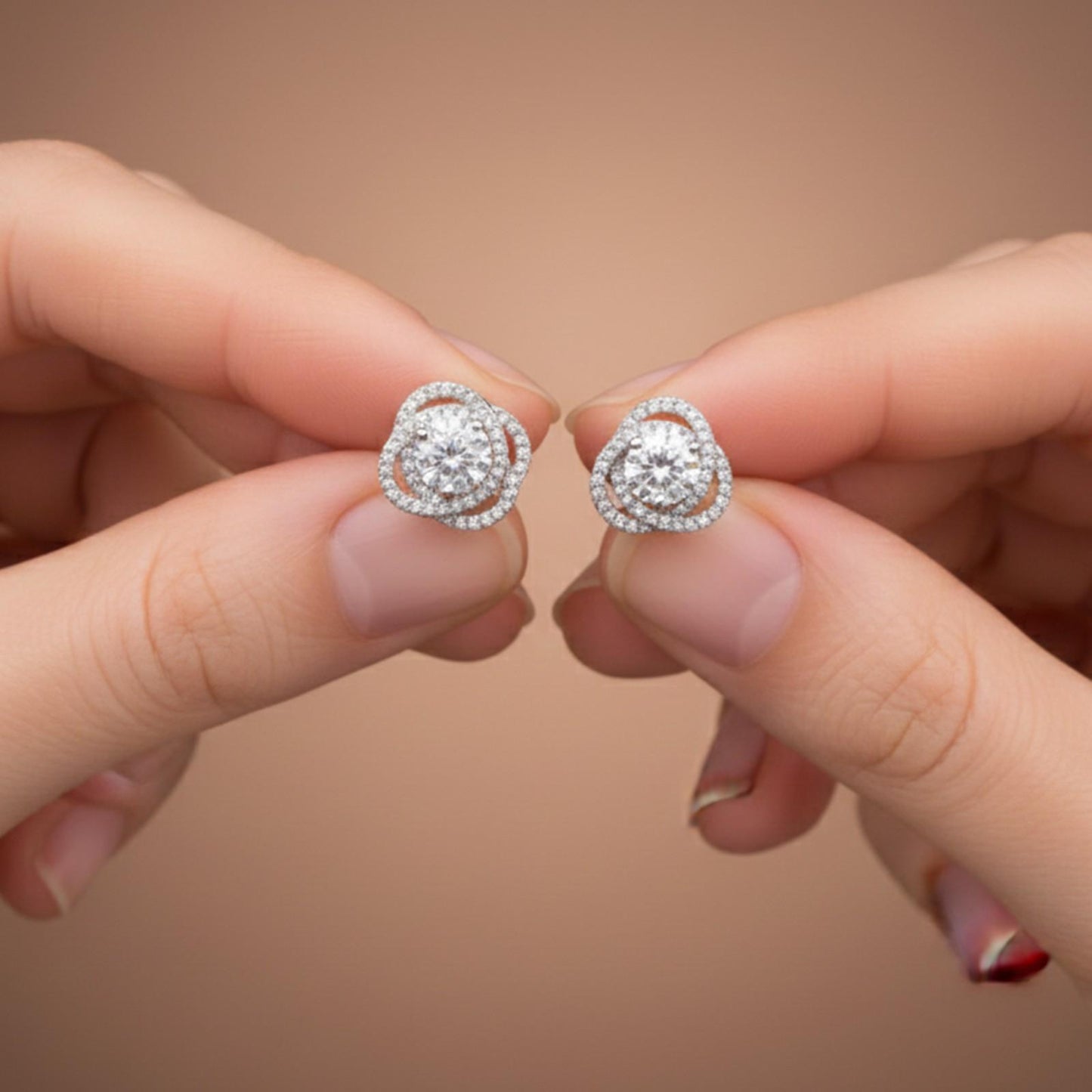Silver Zircon Studded Elegant Stud Earrings