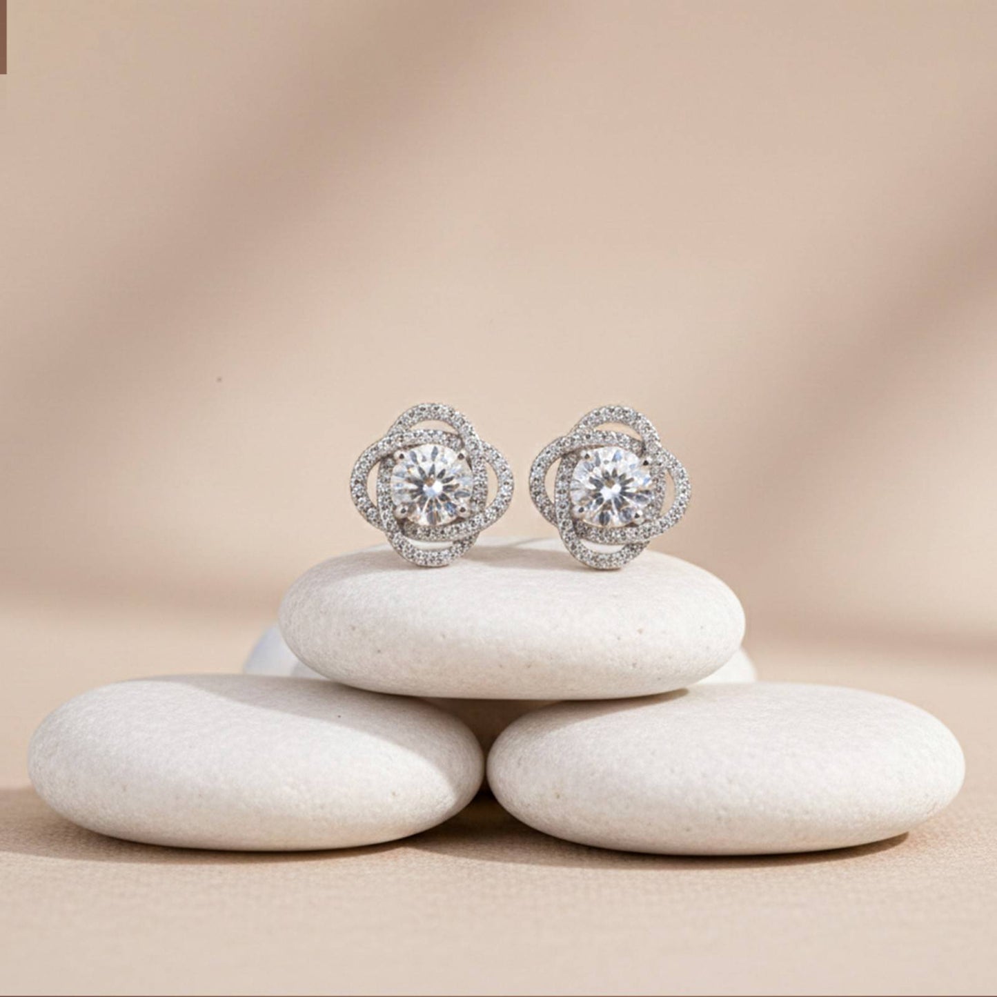 Silver Zircon Studded Elegant Stud Earrings