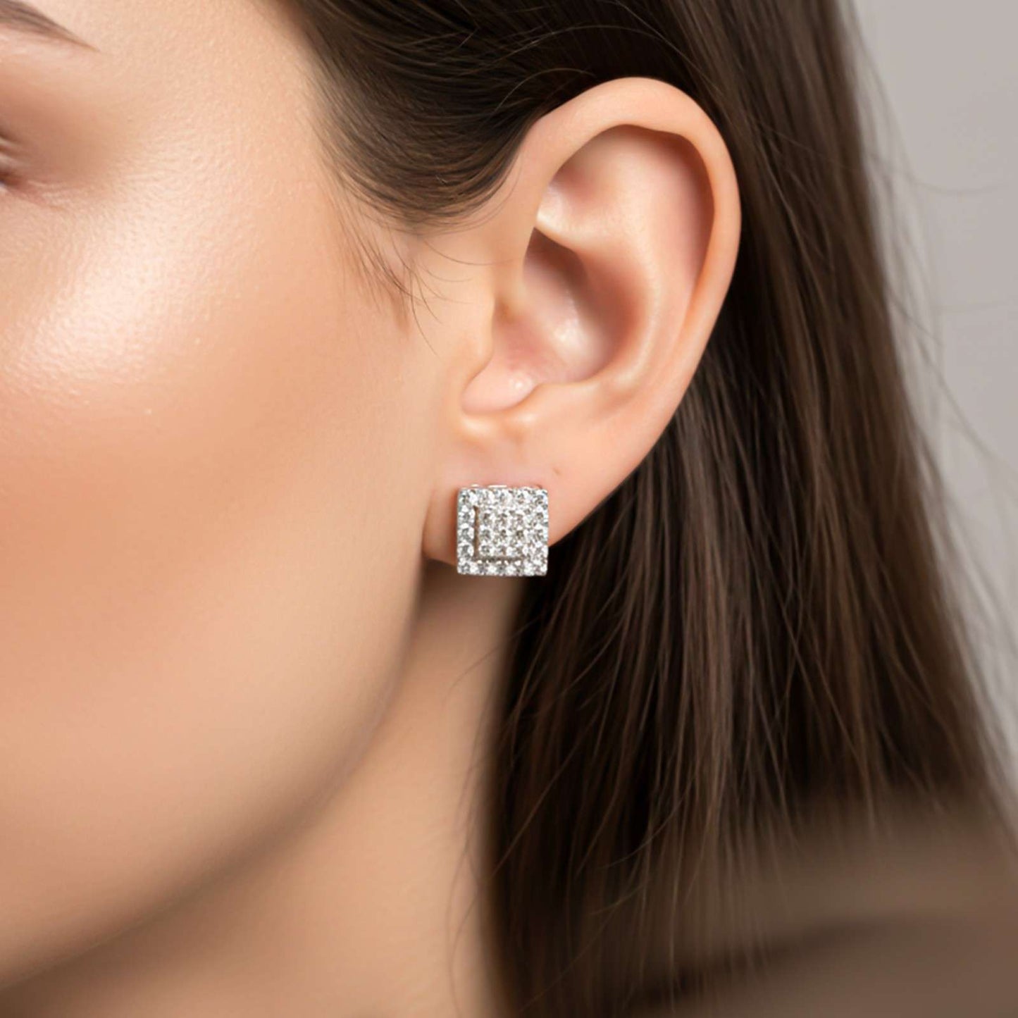 Silver Zircon Unisex Square Studs