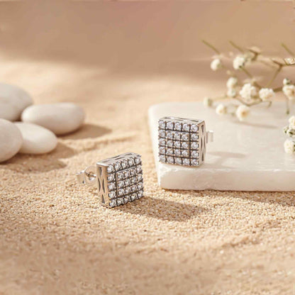 Silver Zircon Unisex Square Studs