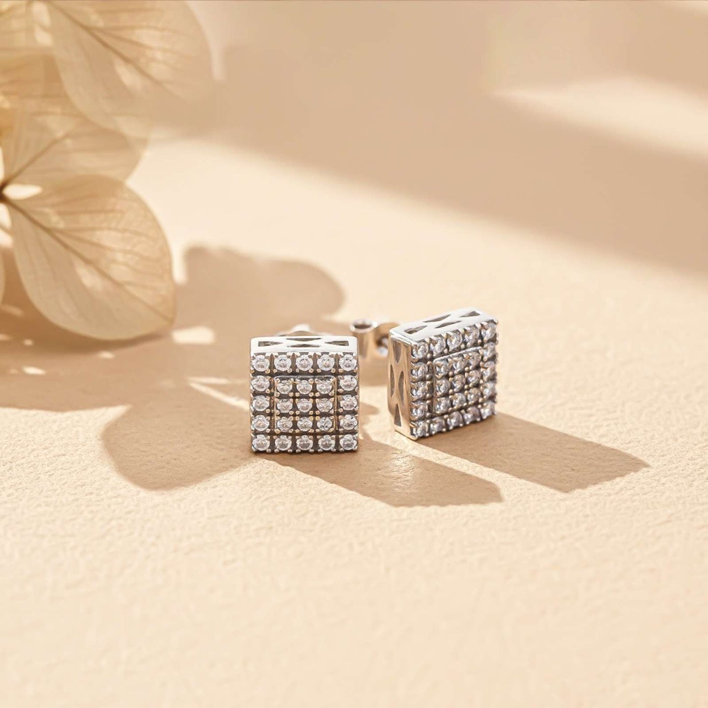 Silver Zircon Unisex Square Studs