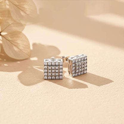 Silver Zircon Unisex Square Studs