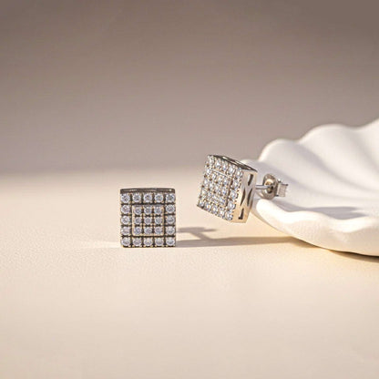 Silver Zircon Unisex Square Studs