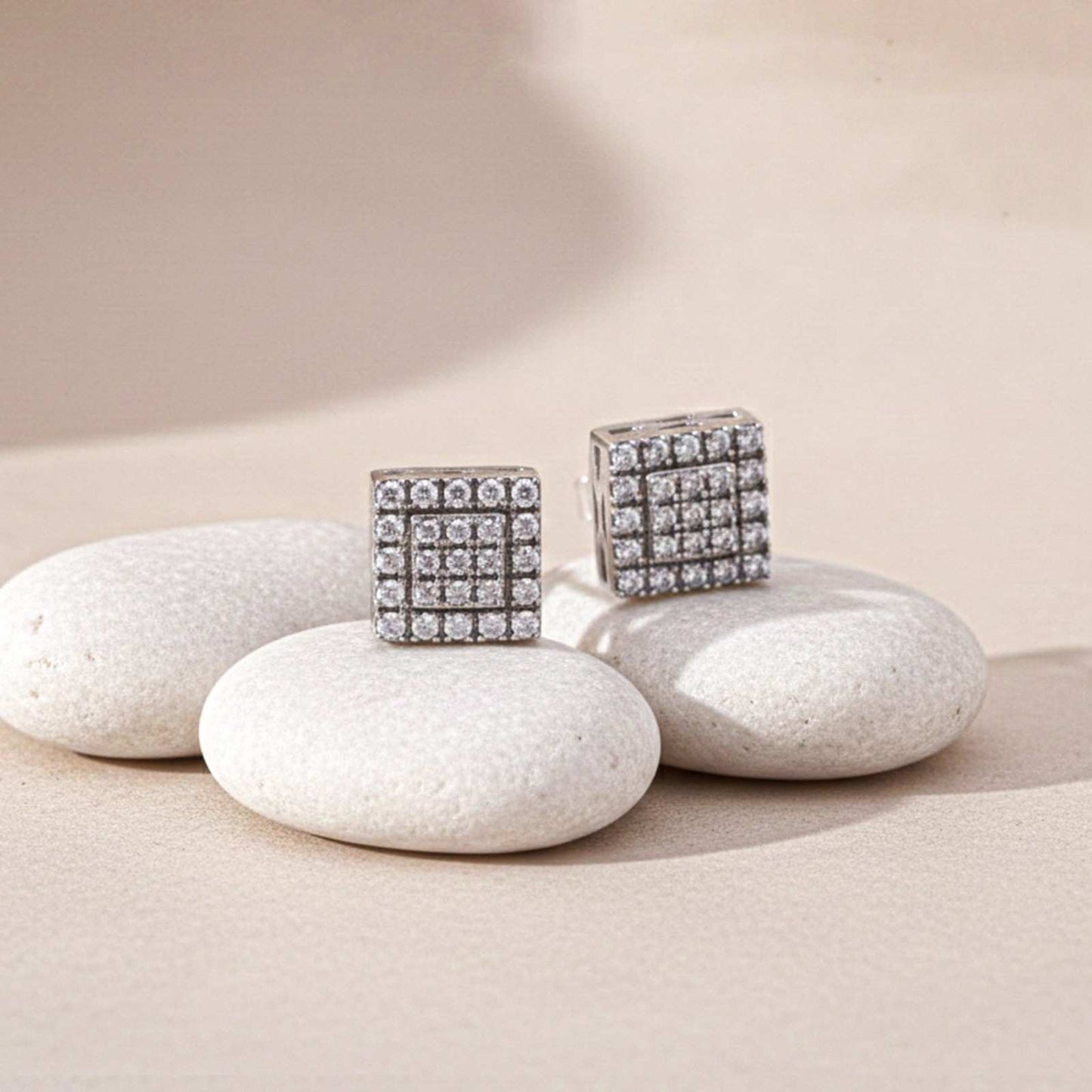 Silver Zircon Unisex Square Studs