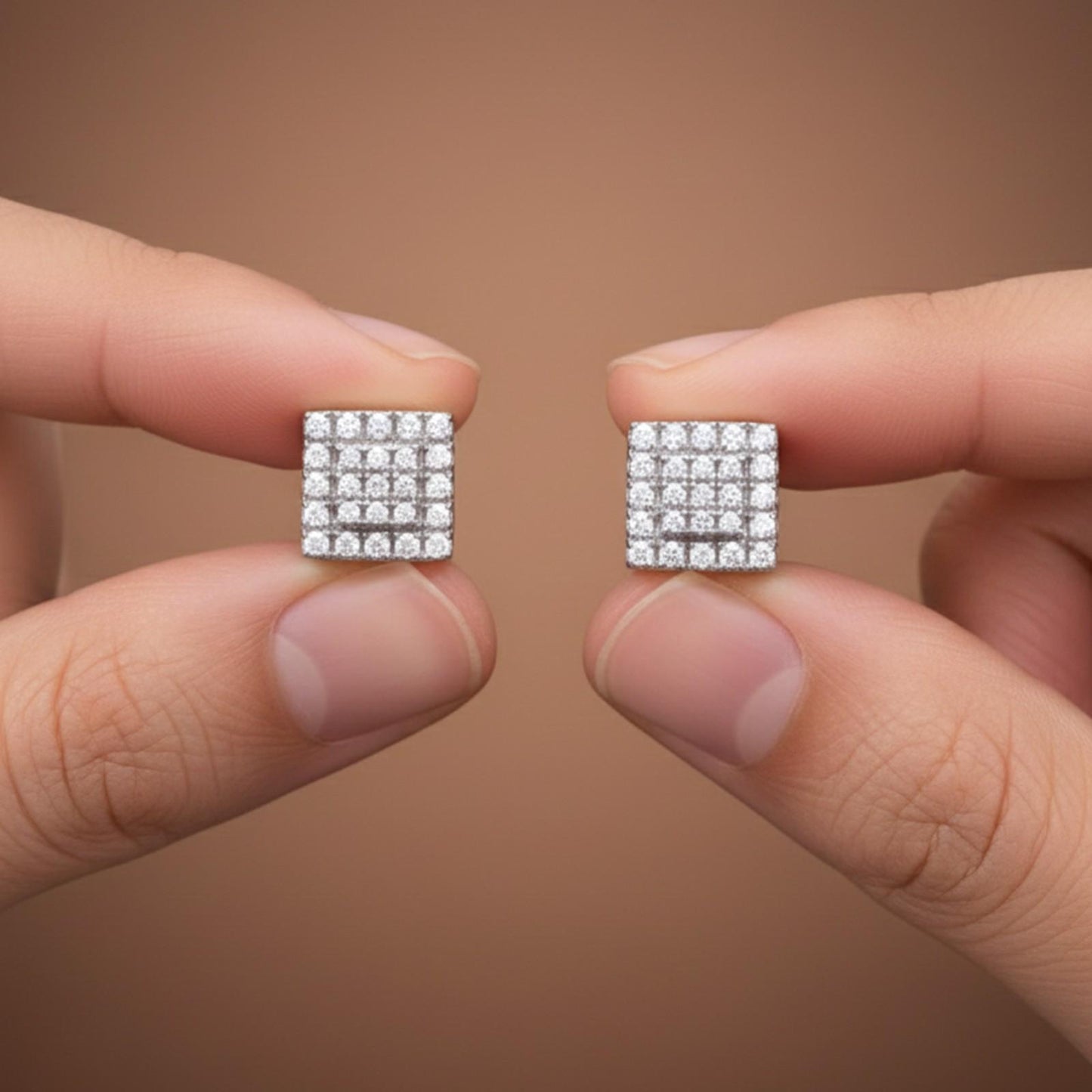 Silver Zircon Unisex Square Studs