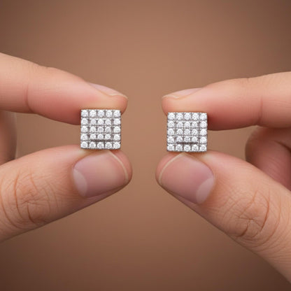 Silver Zircon Unisex Square Studs
