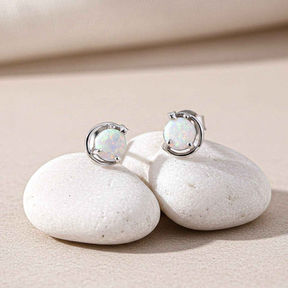Silver Classy Solitaire Opal Studs