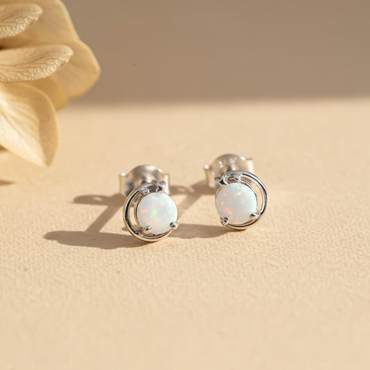 Silver Classy Solitaire Opal Studs