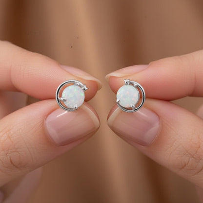 Silver Classy Solitaire Opal Studs