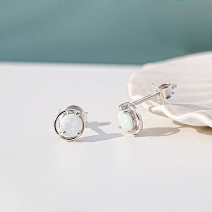 Silver Classy Solitaire Opal Studs