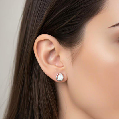 Silver Classy Solitaire Opal Studs