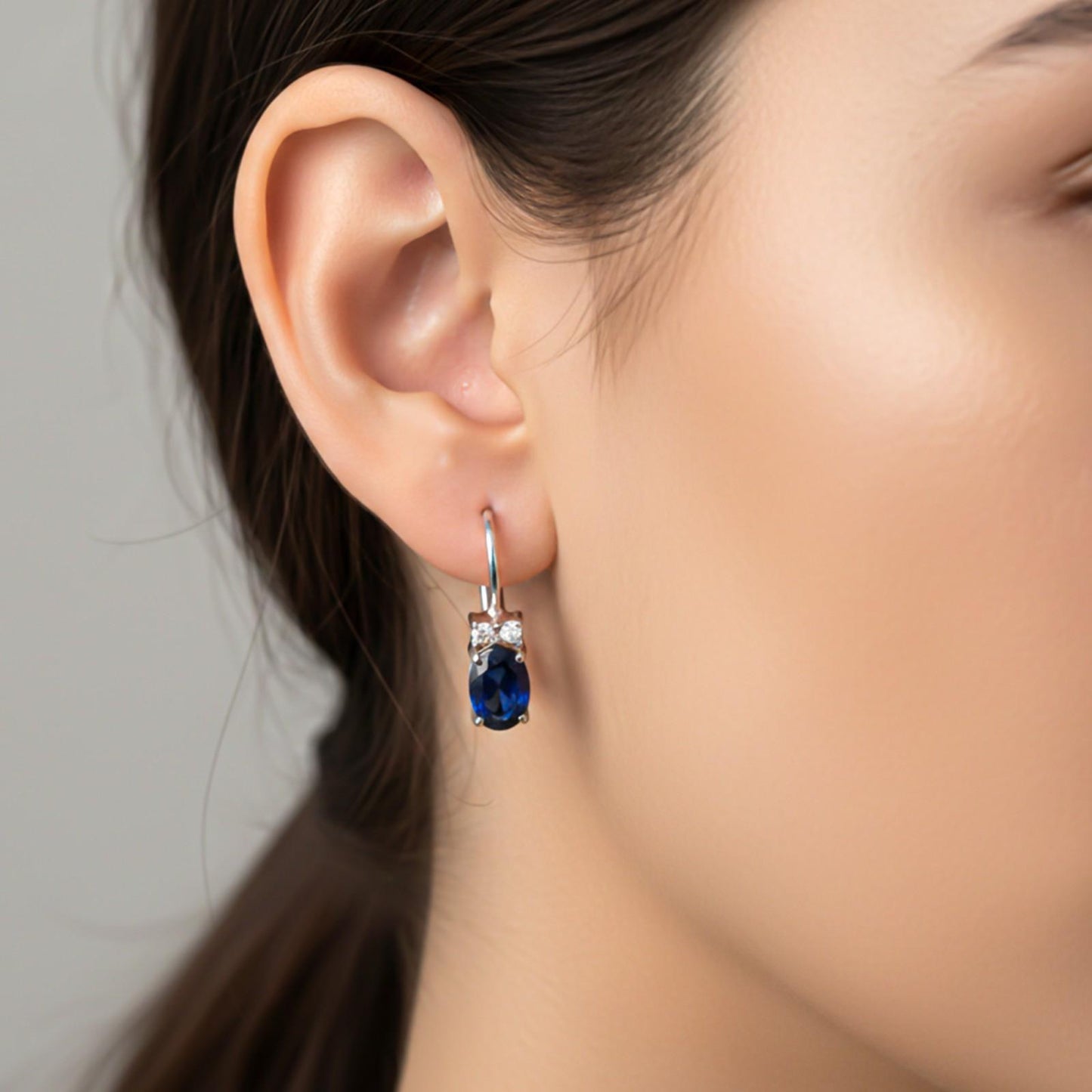 Silver Blue Oval Drop Earrings