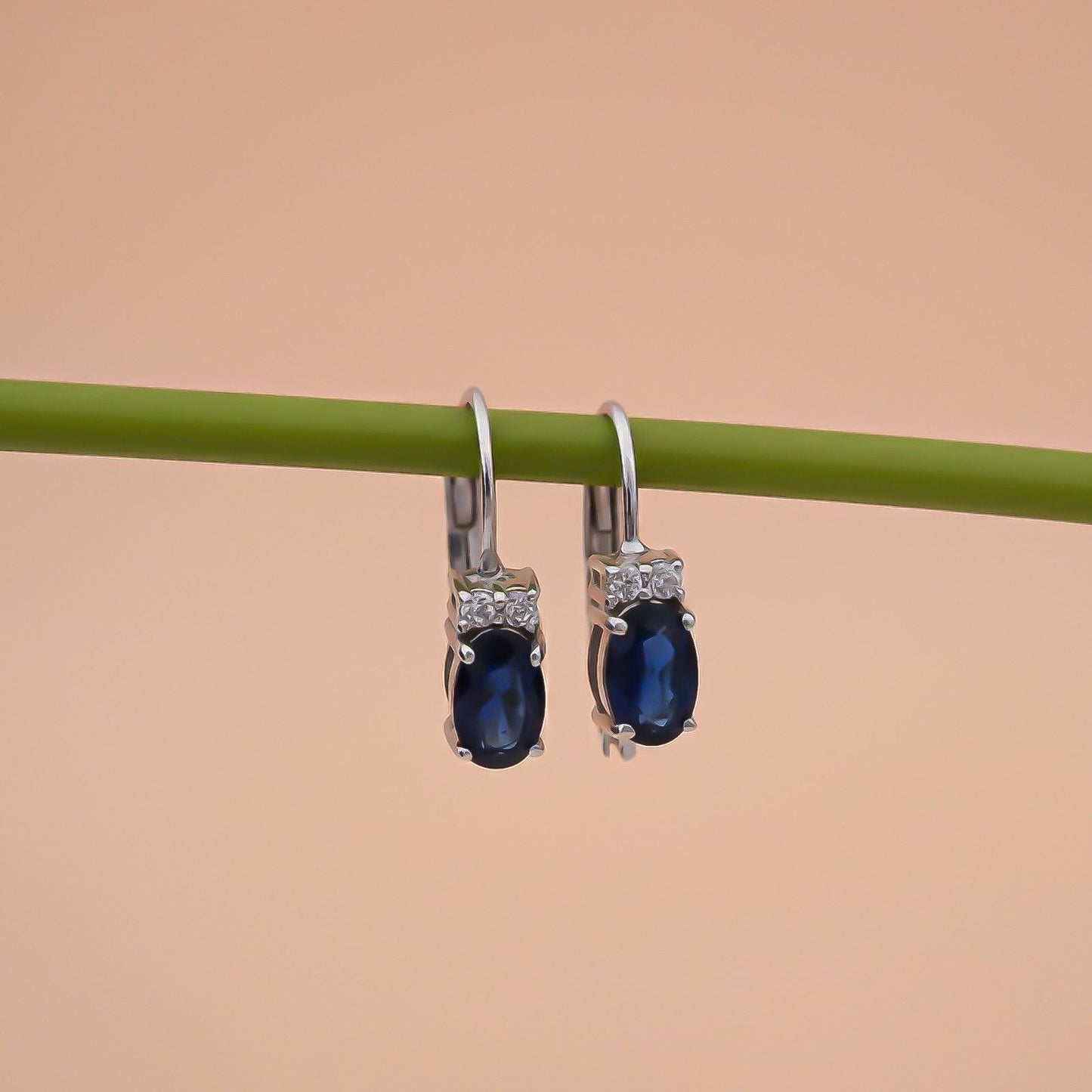 Silver Blue Oval Drop Earrings