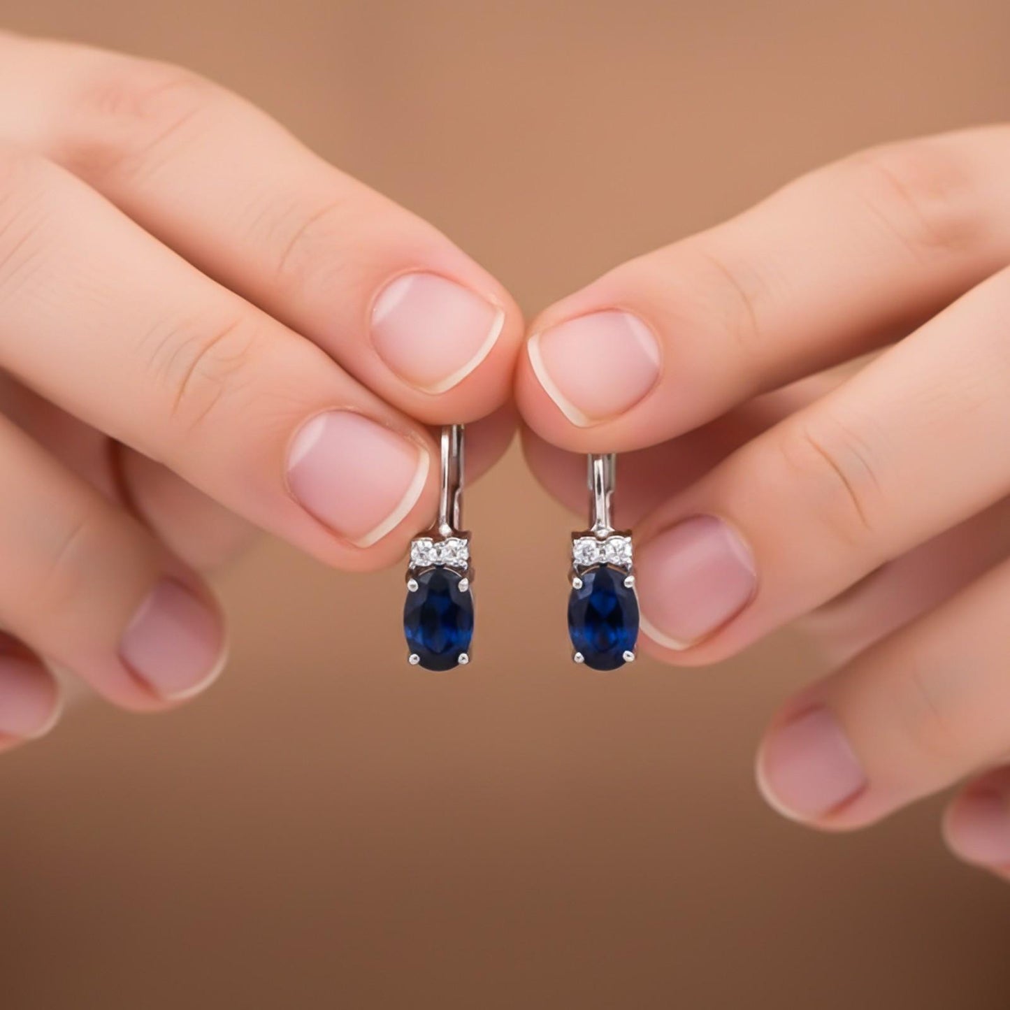 Silver Blue Oval Drop Earrings