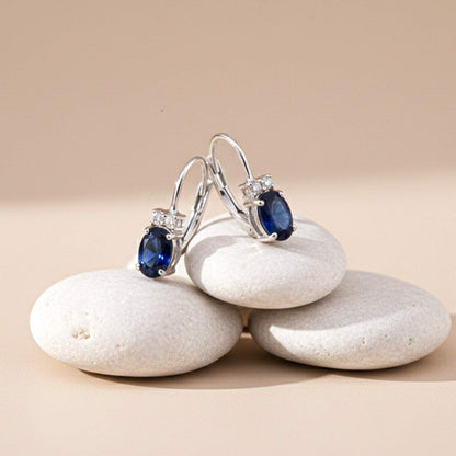 Silver Blue Oval Drop Earrings