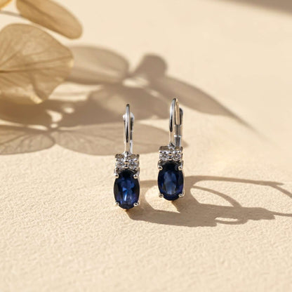 Silver Blue Oval Drop Earrings