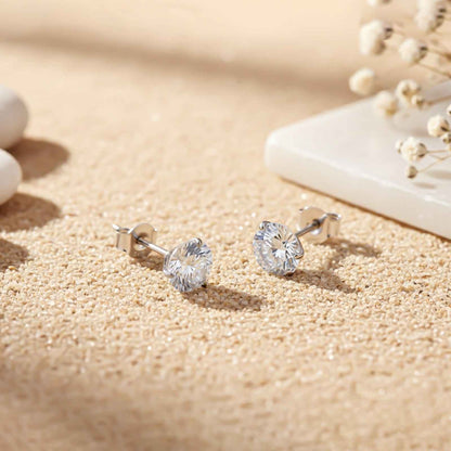 Silver Zircon Solitaire Dainty Studs