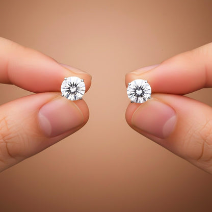 Silver Zircon Solitaire Dainty Studs
