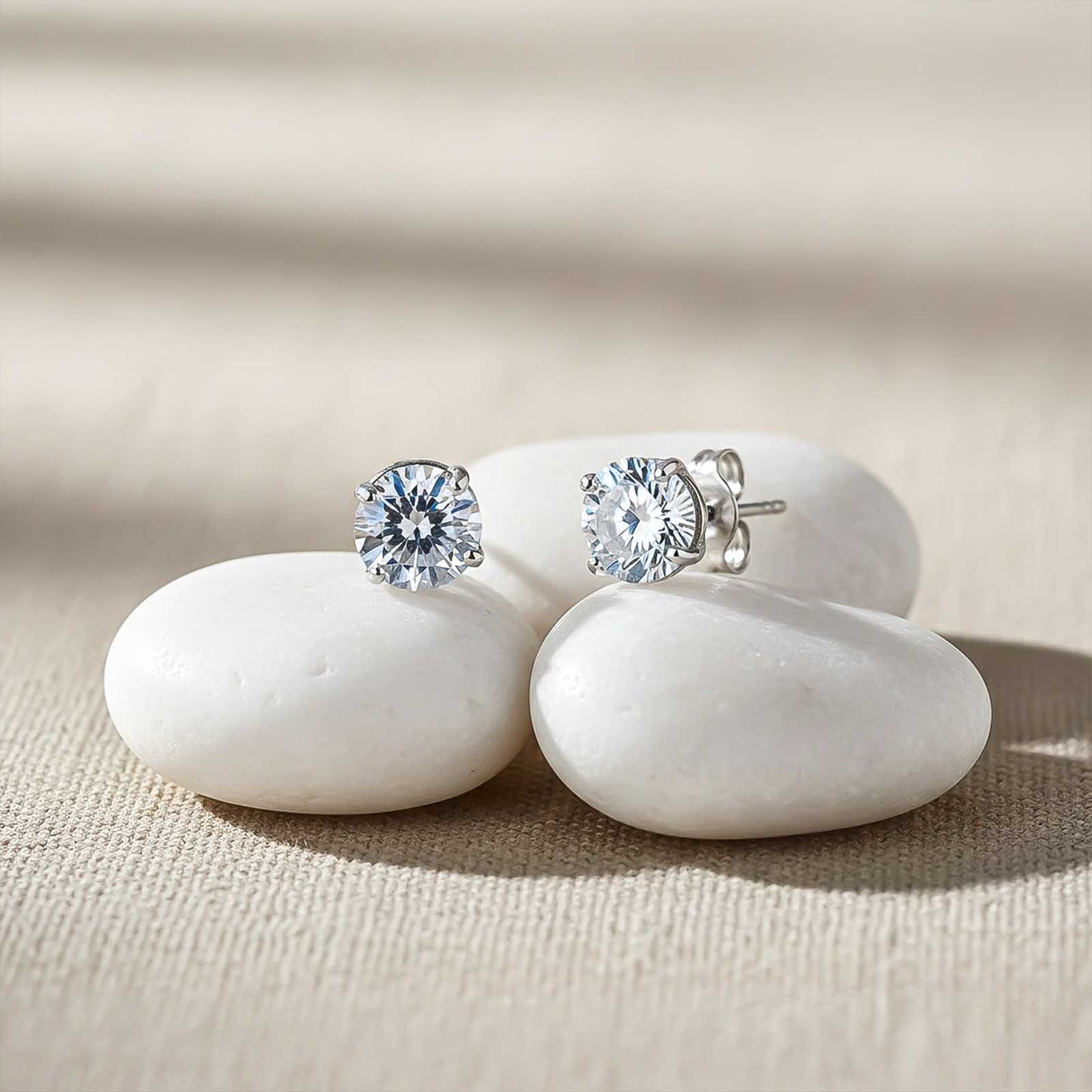 Silver Zircon Solitaire Dainty Studs