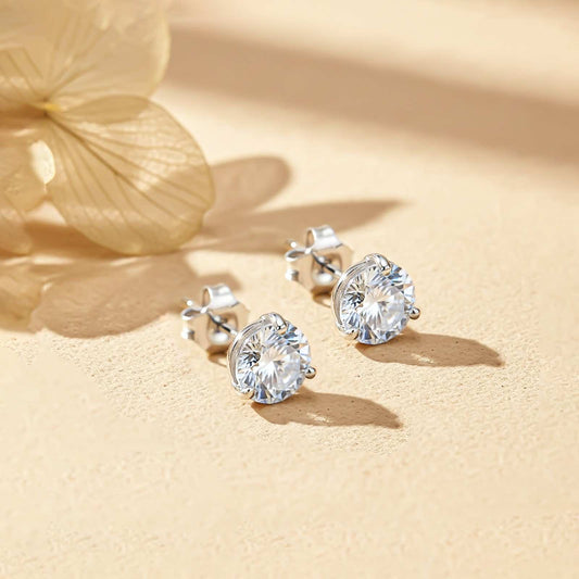 Silver Zircon Solitaire Dainty Studs