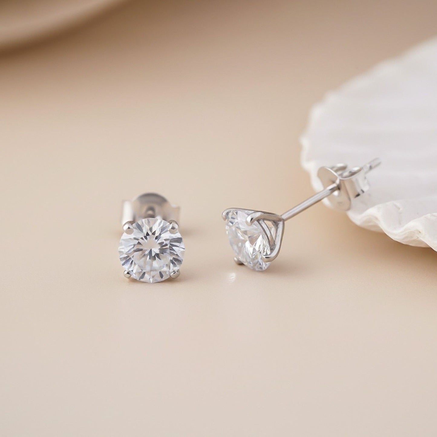 Silver Zircon Solitaire Dainty Studs