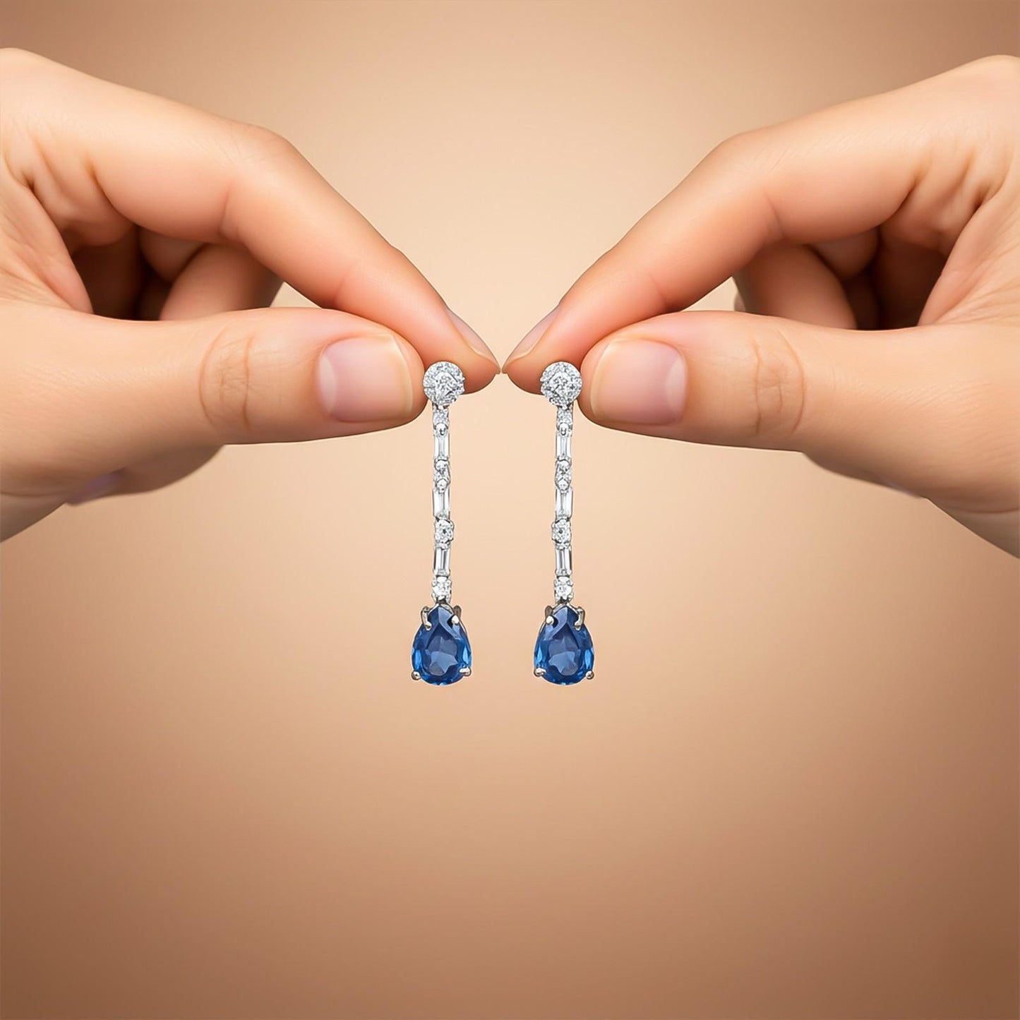 Silver Blue Sapphire Drop Dangle Earring