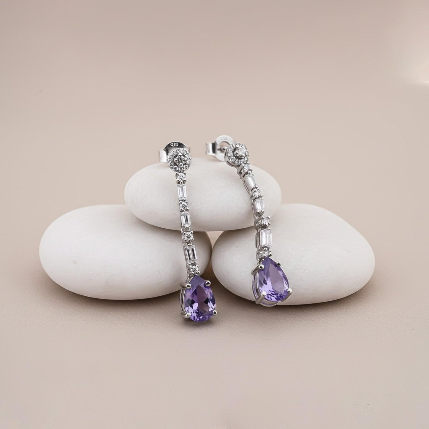 Silver Blue Sapphire Drop Dangle Earring