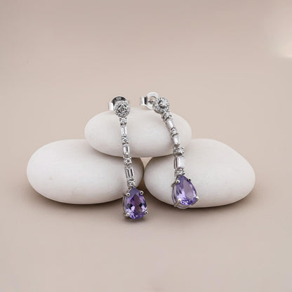 Silver Blue Sapphire Drop Dangle Earring