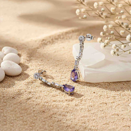 Silver Blue Sapphire Drop Dangle Earring