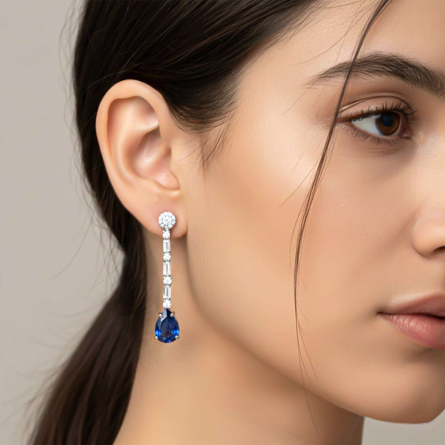 Silver Blue Sapphire Drop Dangle Earring