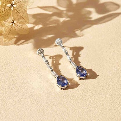 Silver Blue Sapphire Drop Dangle Earring