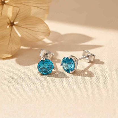 Silver Blue Topaz Push Back Stud Earrings
