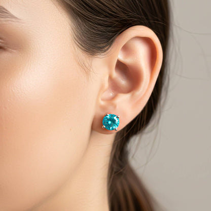 Silver Blue Topaz Push Back Stud Earrings