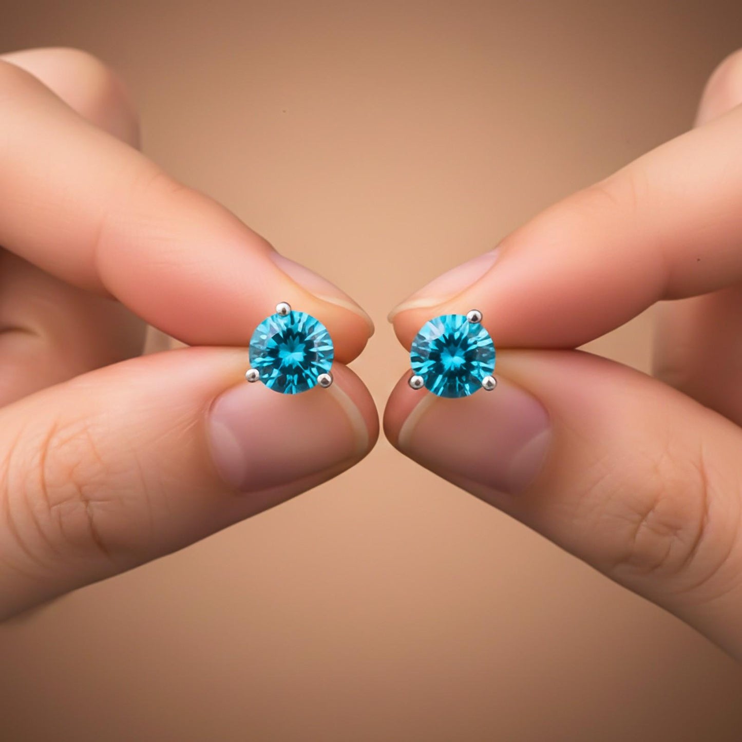 Silver Blue Topaz Push Back Stud Earrings