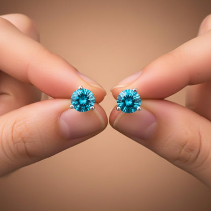 Silver Blue Topaz Push Back Stud Earrings